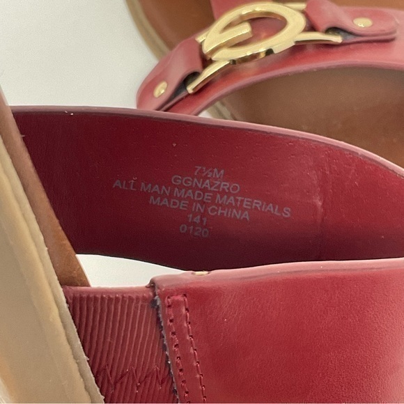 G By Guess Dark Red Open Toe Sandal with Gold Accents Size 7 1/2 - Picture 11 of 12